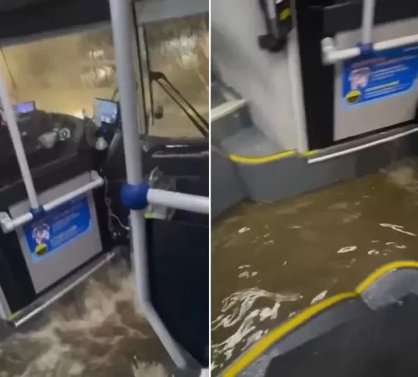 출근길 버스 탔는데 물폭탄 쏟아졌어요... 수원서 발생한 한겨울 뜬금 물난리 영상