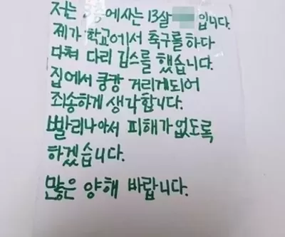 집에서 쿵쾅거려 죄송합니다... 13세 아이가 이웃들에게 남긴 사과 편지 (사진)