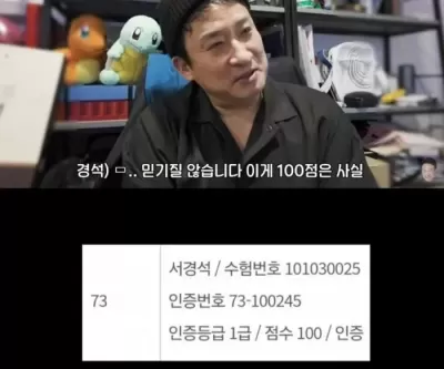 100점 믿기지 않는다... 최초로 한국사능력검정시험 만점 받은 개그맨