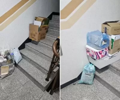 엘리베이터 없는 빌라 계단에 쓰레기 방치하는 이웃 (사진)
