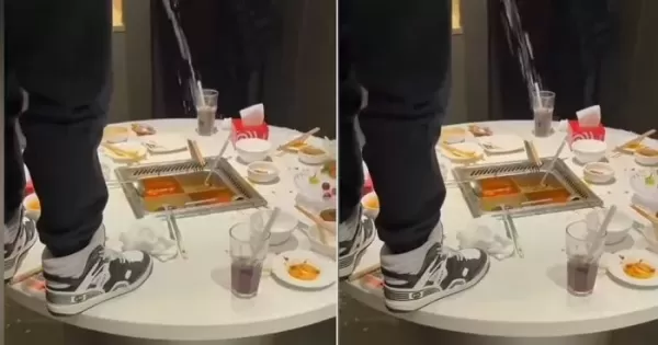 테이블 밟고 올라서더니... 훠궈 전문점에서 냄비에 소변 테러한 중국 10대들 (영상)